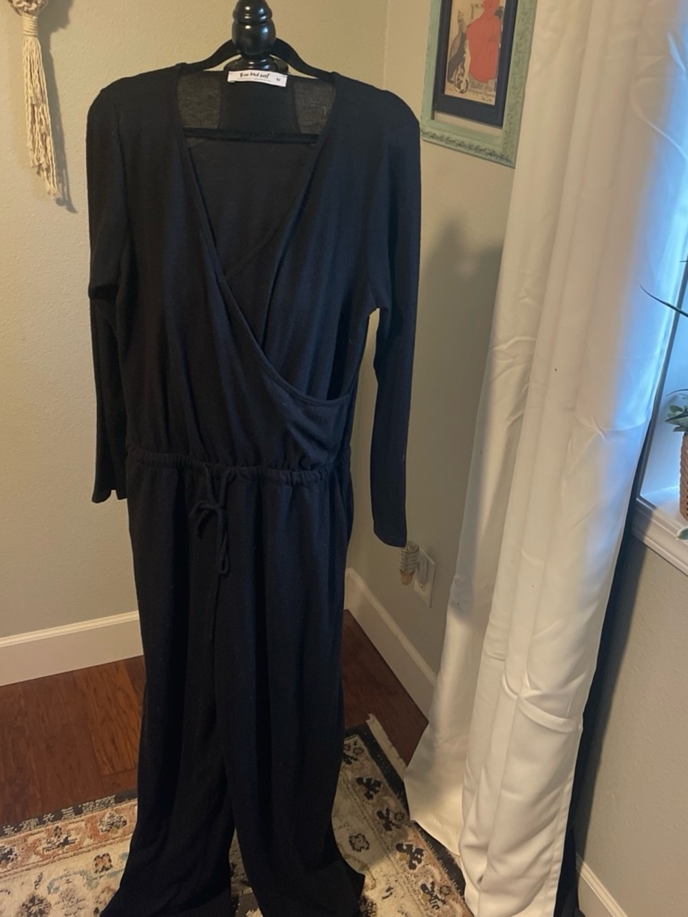 Three Bird Nest dark grey Black Long Sleeve Wrap Jumpsuit